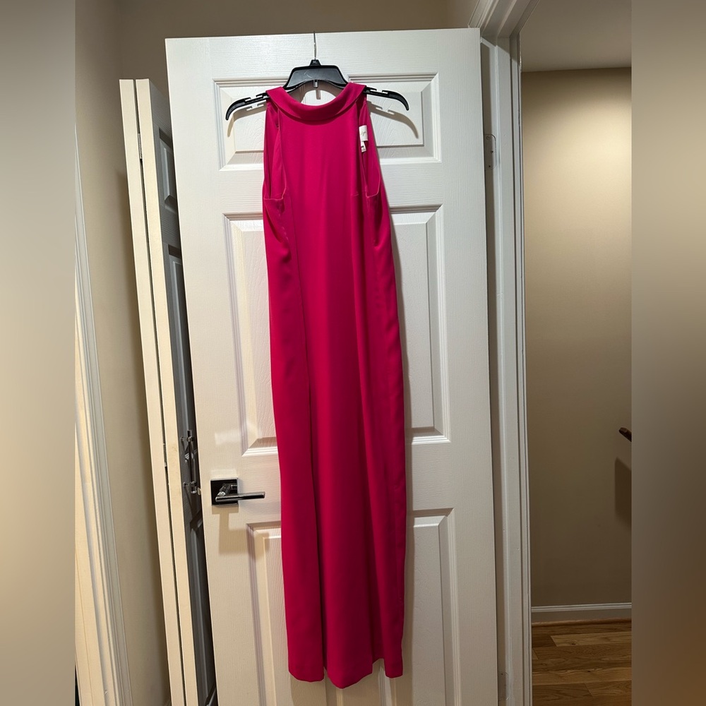 Elegant crepe Magenta Pink Sleeveless halter bow back Gown